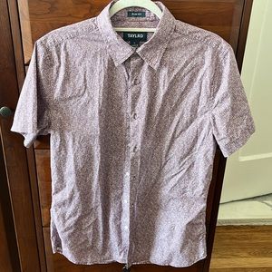 Taylrd short sleeve button down, purple and white, size medium, slim fit